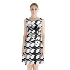 Pattern Monochrome Repeat Sleeveless Waist Tie Chiffon Dress by Apen