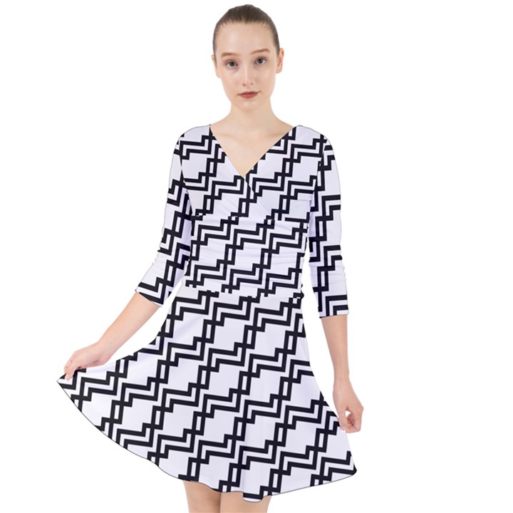 Pattern Monochrome Repeat Quarter Sleeve Front Wrap Dress