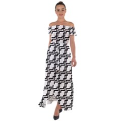 Pattern Monochrome Repeat Off Shoulder Open Front Chiffon Dress by Apen