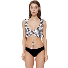 Pattern Monochrome Repeat Low Cut Ruffle Edge Bikini Top by Apen