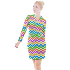 Chevron Pattern Design Texture Button Long Sleeve Dress by Apen