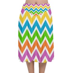 Chevron Pattern Design Texture Velvet Flared Midi Skirt by Apen