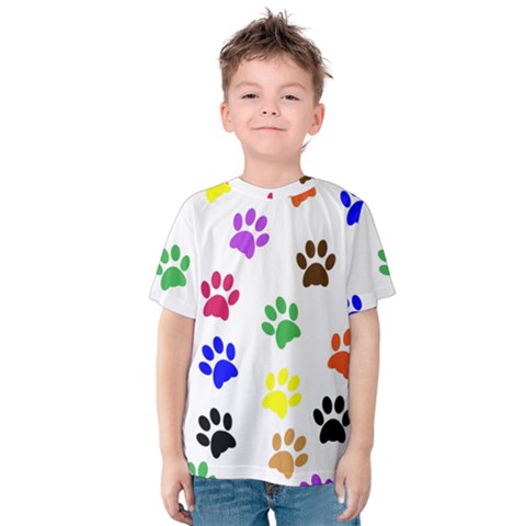 Pawprints Paw Prints Paw Animal Kids  Cotton T-shirt by Apen