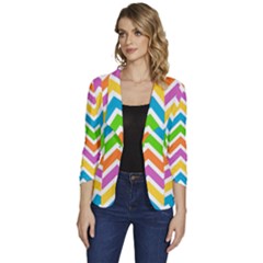 Chevron Pattern Design Texture Women s One-button 3/4 Sleeve Short Jacket by Apen