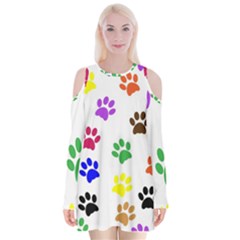 Pawprints Paw Prints Paw Animal Velvet Long Sleeve Shoulder Cutout Dress by Apen