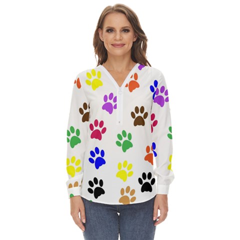 Pawprints Paw Prints Paw Animal Zip Up Long Sleeve Blouse by Apen