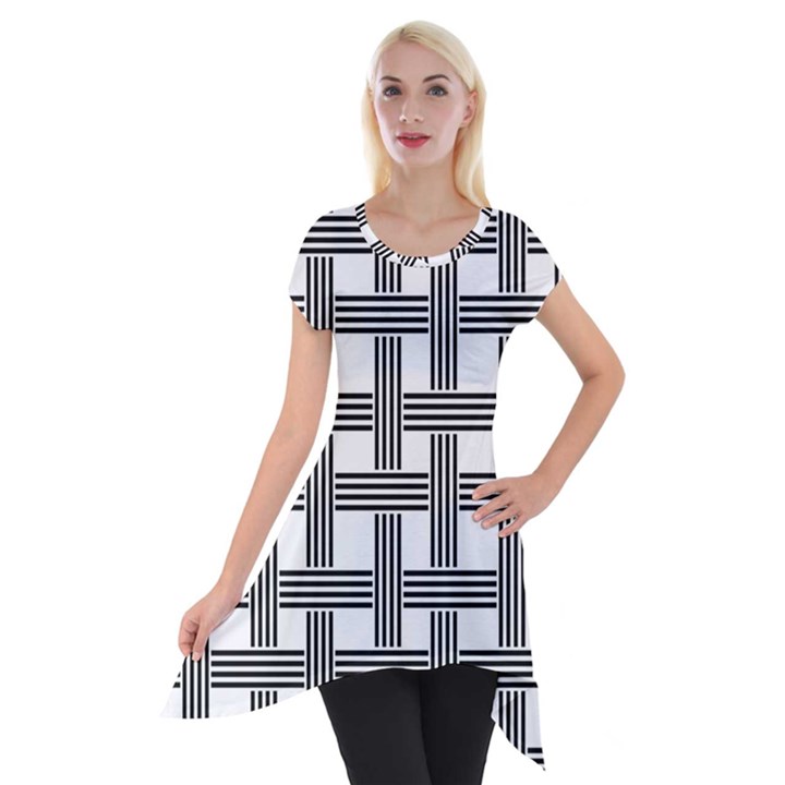 Seamless Stripe Pattern Lines Short Sleeve Side Drop Tunic