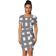 Seamless Stripe Pattern Lines Fitted Knot Split End Bodycon Dress