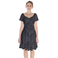 Diagonal Square Black Background Short Sleeve Bardot Dress