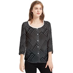 Diagonal Square Black Background Chiffon Quarter Sleeve Blouse