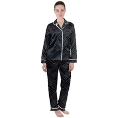 Diagonal Square Black Background Women s Long Sleeve Satin Pajamas Set	