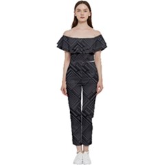 Diagonal Square Black Background Bardot Ruffle Jumpsuit by Apen