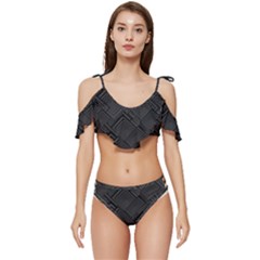 Diagonal Square Black Background Ruffle Edge Tie Up Bikini Set	 by Apen