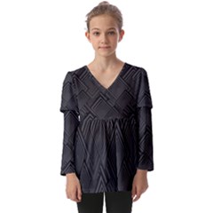 Diagonal Square Black Background Kids  V Neck Casual Top