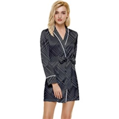 Diagonal Square Black Background Long Sleeve Satin Robe by Apen