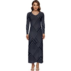 Diagonal Square Black Background Long Sleeve Longline Maxi Dress by Apen