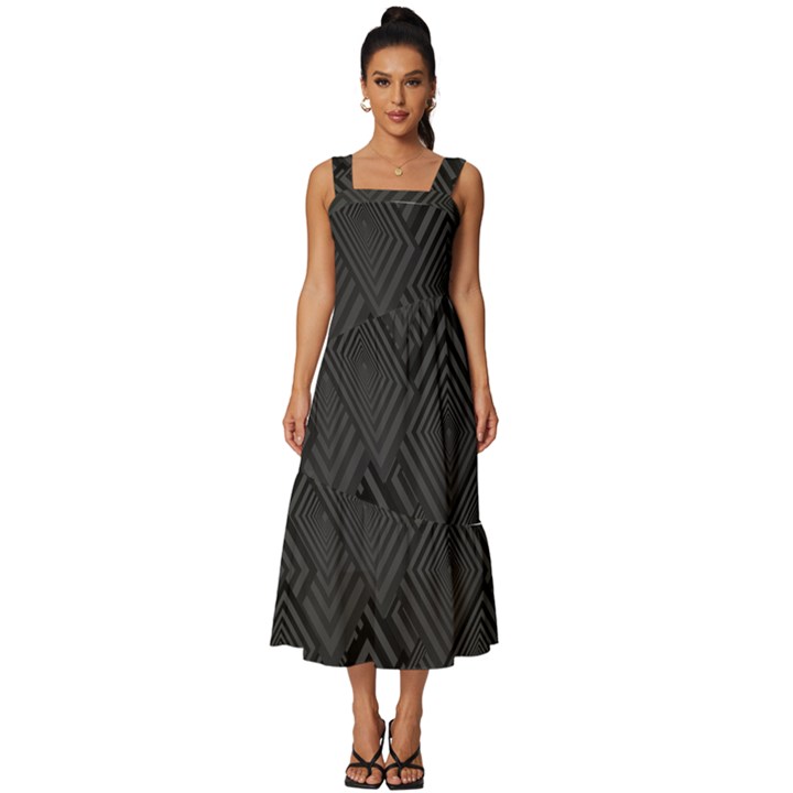 Diagonal Square Black Background Square Neckline Tiered Midi Dress