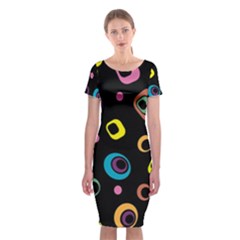 Abstract Background Retro 60s 70s Classic Short Sleeve Midi Dress