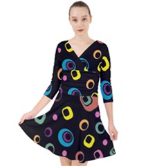 Abstract Background Retro 60s 70s Quarter Sleeve Front Wrap Dress by Apen