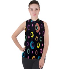 Abstract Background Retro 60s 70s Mock Neck Chiffon Sleeveless Top by Apen