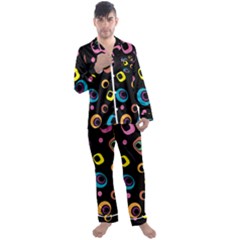 Abstract Background Retro 60s 70s Men s Long Sleeve Satin Pajamas Set by Apen