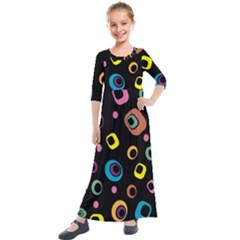 Abstract Background Retro 60s 70s Kids  Quarter Sleeve Maxi Dress by Apen