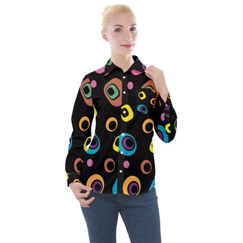 Abstract Background Retro 60s 70s Women s Long Sleeve Pocket Shirt by Apen