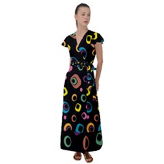 Abstract Background Retro 60s 70s Flutter Sleeve Maxi Dress by Apen