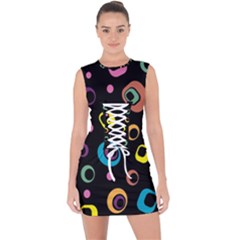 Abstract Background Retro 60s 70s Lace Up Front Bodycon Dress