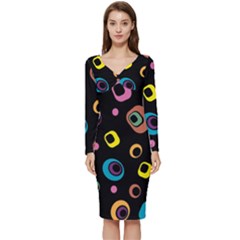 Abstract Background Retro 60s 70s Long Sleeve V-neck Bodycon Dress  by Apen