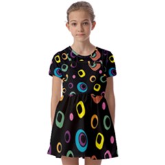 Abstract Background Retro 60s 70s Kids  Short Sleeve Pinafore Style Dress by Apen