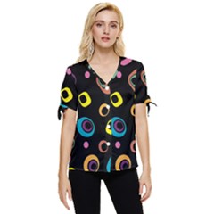 Abstract Background Retro 60s 70s Bow Sleeve Button Up Top by Apen