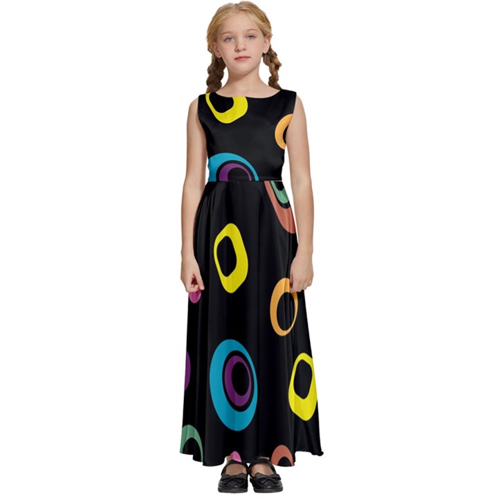 Abstract Background Retro 60s 70s Kids  Satin Sleeveless Maxi Dress