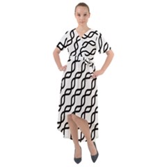 Diagonal Stripe Pattern Front Wrap High Low Dress