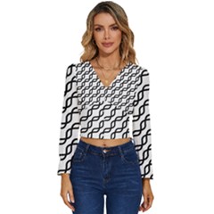 Diagonal Stripe Pattern Long Sleeve V-neck Top by Apen