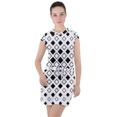 Square Diagonal Pattern Monochrome Drawstring Hooded Dress by Apen