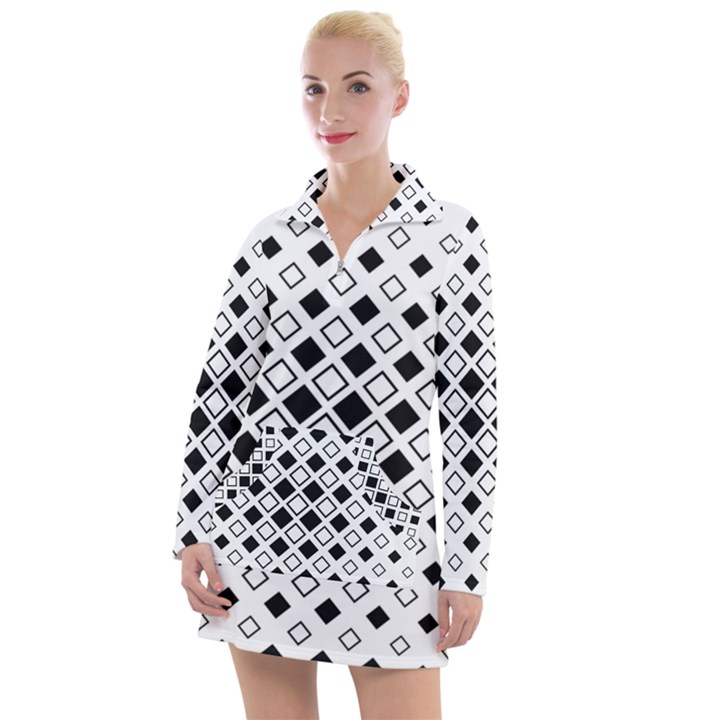 Square Diagonal Pattern Monochrome Women s Long Sleeve Casual Dress