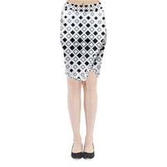 Square Diagonal Pattern Monochrome Midi Wrap Pencil Skirt by Apen