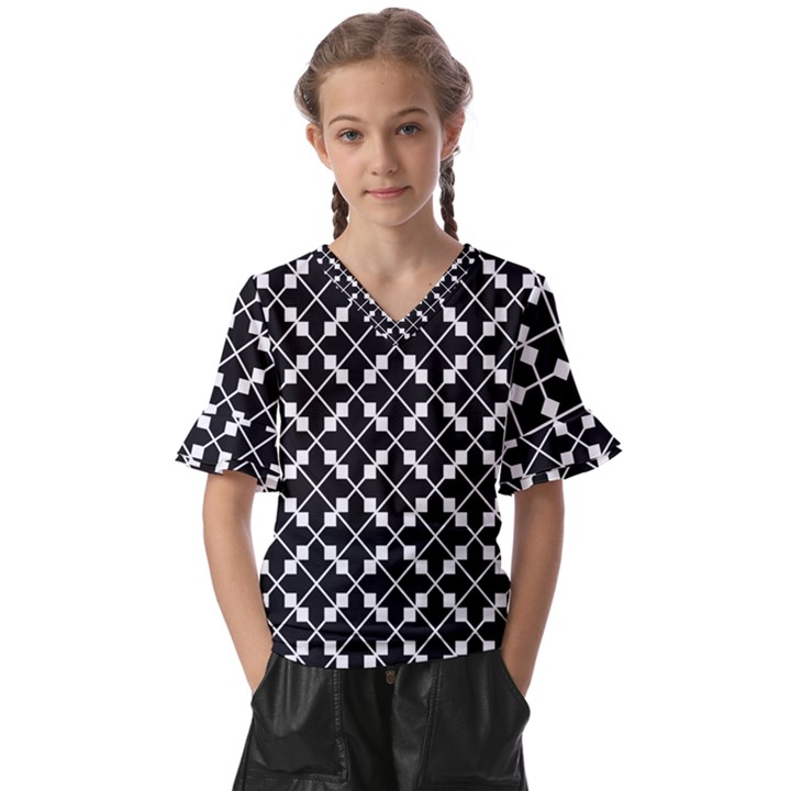 Abstract Background Arrow Kids  V-Neck Horn Sleeve Blouse