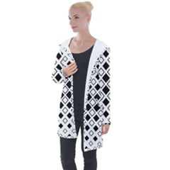 Square Diagonal Pattern Monochrome Longline Hooded Cardigan by Apen