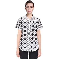 Square Diagonal Pattern Monochrome Women s Short Sleeve Shirt