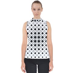 Square Diagonal Pattern Monochrome Mock Neck Shell Top by Apen