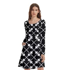 Abstract Background Arrow Long Sleeve Knee Length Skater Dress With Pockets by Apen