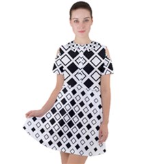 Square Diagonal Pattern Monochrome Short Sleeve Shoulder Cut Out Dress  by Apen