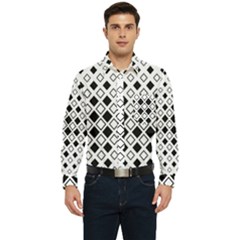 Square Diagonal Pattern Monochrome Men s Long Sleeve Pocket Shirt  by Apen