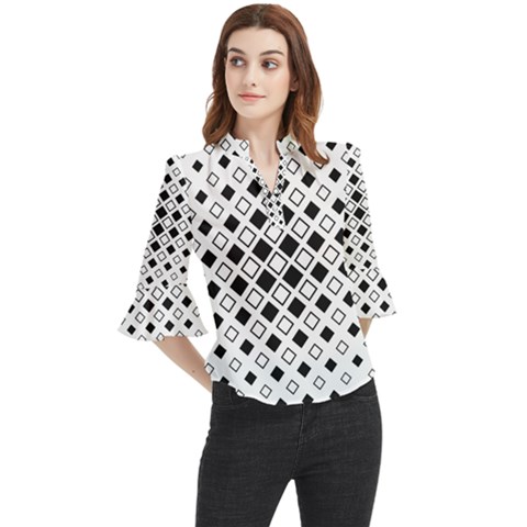 Square Diagonal Pattern Monochrome Loose Horn Sleeve Chiffon Blouse by Apen