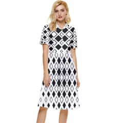 Square Diagonal Pattern Monochrome Button Top Knee Length Dress by Apen