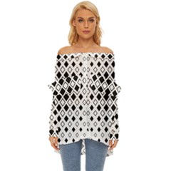 Square Diagonal Pattern Monochrome Off Shoulder Chiffon Pocket Shirt by Apen