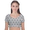 Pattern Star Repeating Black White Velvet Short Sleeve Crop Top  View1