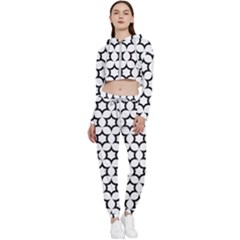 Pattern Star Repeating Black White Cropped Zip Up Lounge Set by Apen